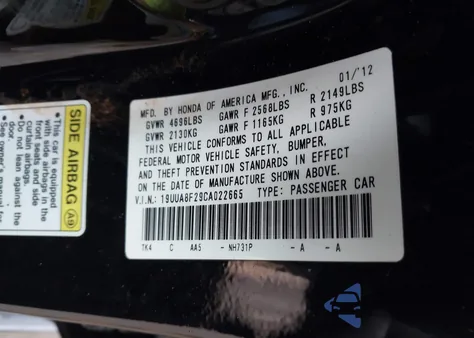 2012 Acura Tl 3.5 z USA, uszkodzony, nr VIN 19UUA8F29CA022665